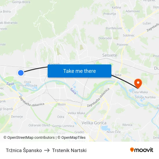 Tržnica Špansko to Trstenik Nartski map