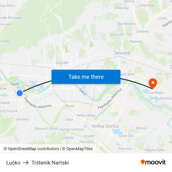 Lučko to Trstenik Nartski map