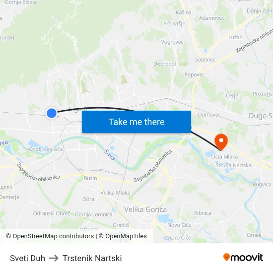 Sveti Duh to Trstenik Nartski map