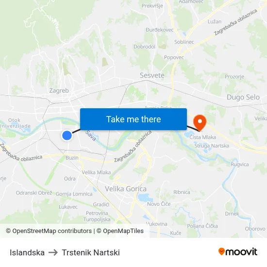 Islandska to Trstenik Nartski map