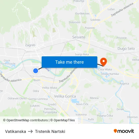 Vatikanska to Trstenik Nartski map