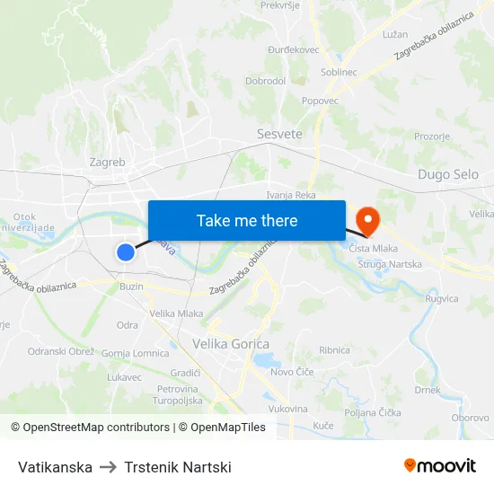 Vatikanska to Trstenik Nartski map