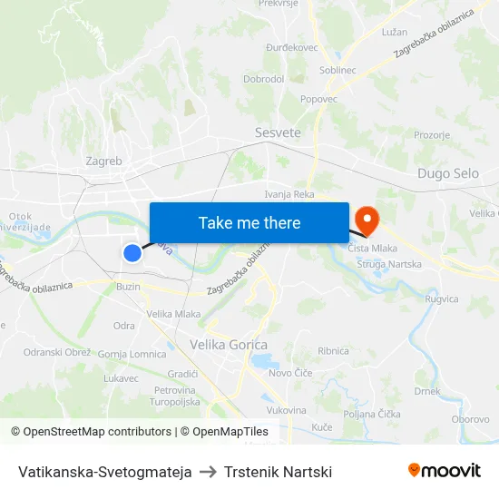 Vatikanska-Svetogmateja to Trstenik Nartski map