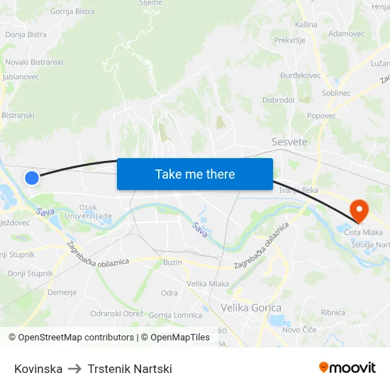 Kovinska to Trstenik Nartski map