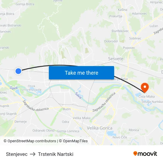 Stenjevec to Trstenik Nartski map