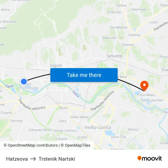 Hatzeova to Trstenik Nartski map