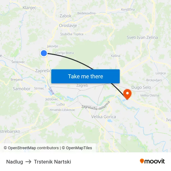 Nadlug to Trstenik Nartski map