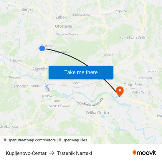 Kupljenovo-Centar to Trstenik Nartski map