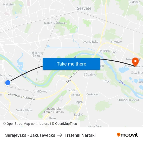 Sarajevska - Jakuševečka to Trstenik Nartski map