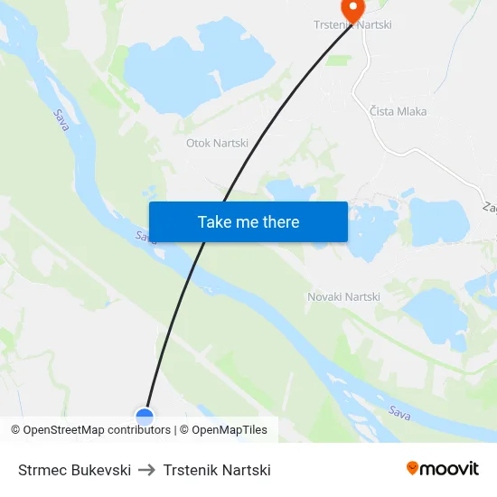 Strmec Bukevski to Trstenik Nartski map
