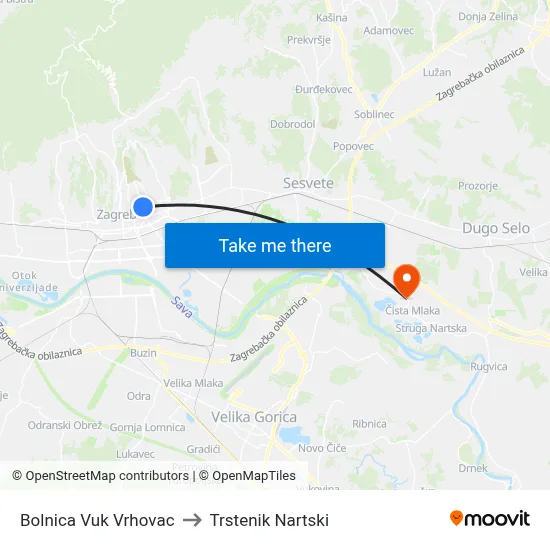 Bolnica Vuk Vrhovac to Trstenik Nartski map