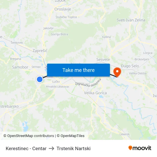 Kerestinec - Centar to Trstenik Nartski map