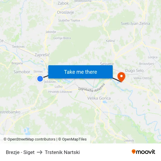 Brezje - Siget to Trstenik Nartski map