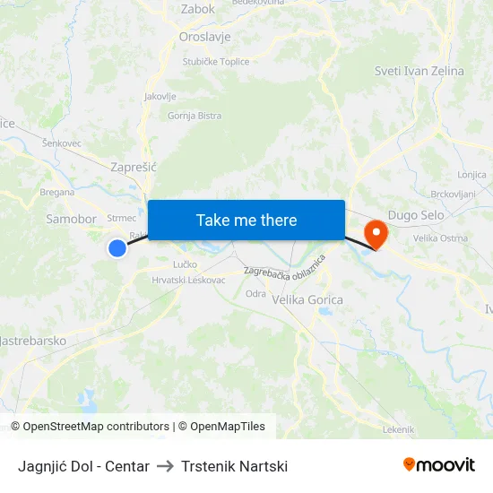Jagnjić Dol - Centar to Trstenik Nartski map