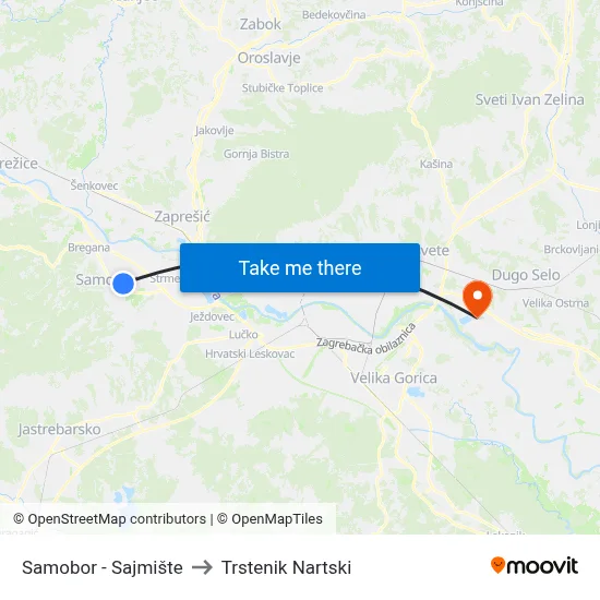 Samobor - Sajmište to Trstenik Nartski map