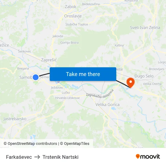 Farkaševec to Trstenik Nartski map