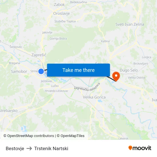 Bestovje to Trstenik Nartski map
