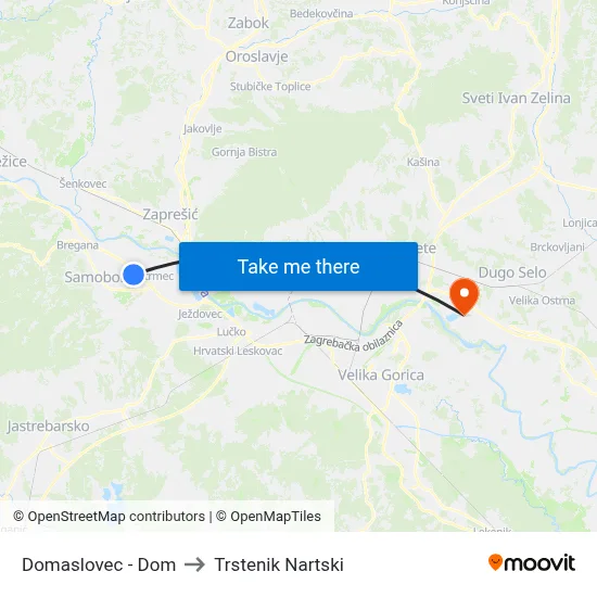 Domaslovec - Dom to Trstenik Nartski map