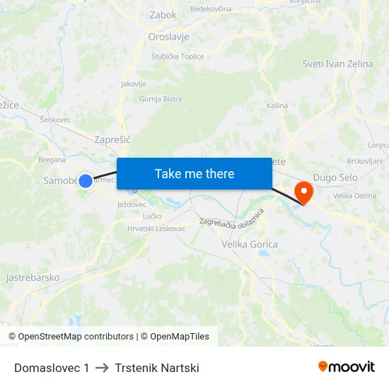 Domaslovec 1 to Trstenik Nartski map