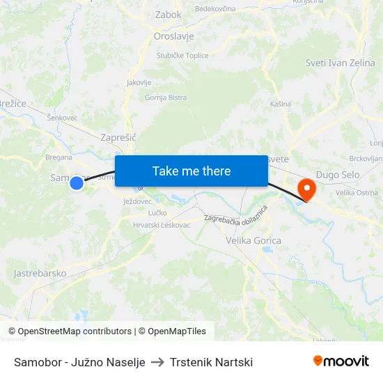 Samobor - Južno Naselje to Trstenik Nartski map