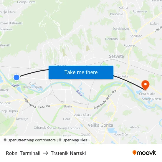 Robni Terminali to Trstenik Nartski map