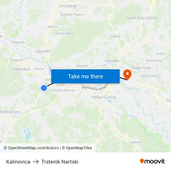 Kalinovica to Trstenik Nartski map