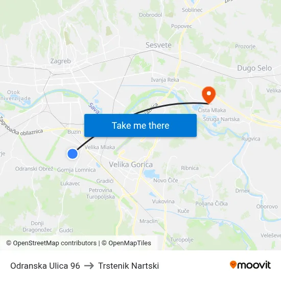 Odranska Ulica 96 to Trstenik Nartski map