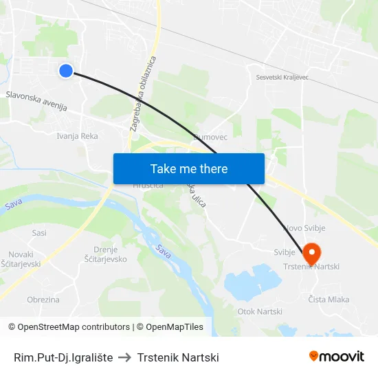 Rim.Put-Dj.Igralište to Trstenik Nartski map