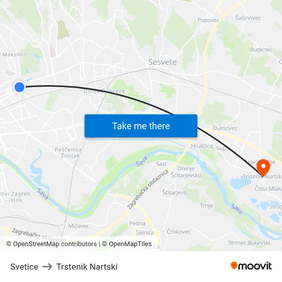 Svetice to Trstenik Nartski map