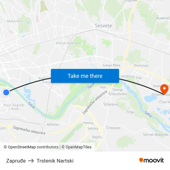 Zapruđe to Trstenik Nartski map