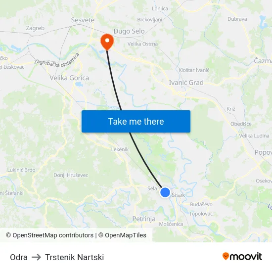 Odra to Trstenik Nartski map