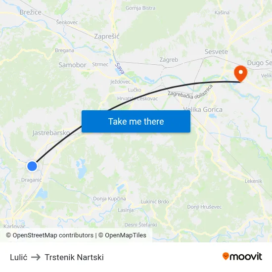 Lulić to Trstenik Nartski map