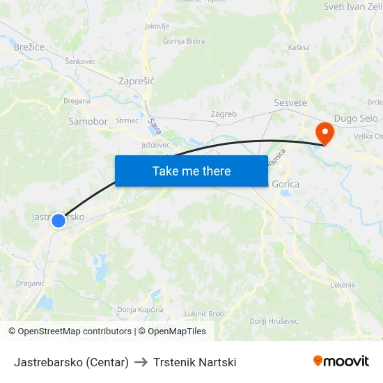 Jastrebarsko (Centar) to Trstenik Nartski map