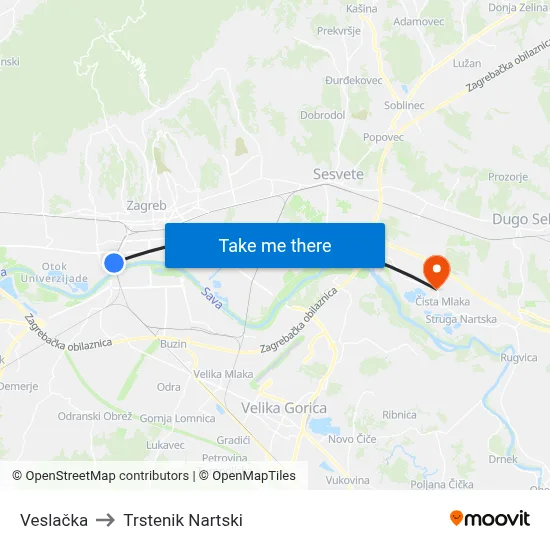 Veslačka to Trstenik Nartski map