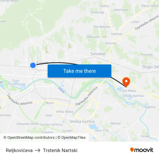 Reljkovićeva to Trstenik Nartski map