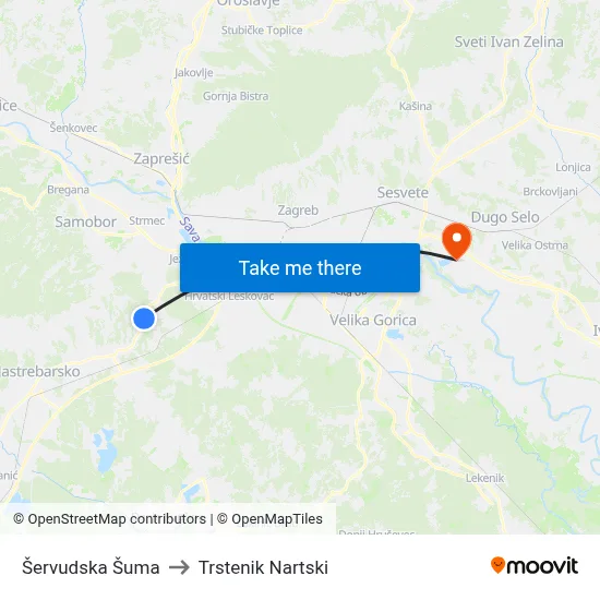 Šervudska Šuma to Trstenik Nartski map