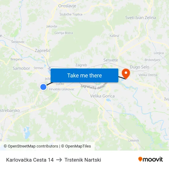Karlovačka Cesta 14 to Trstenik Nartski map