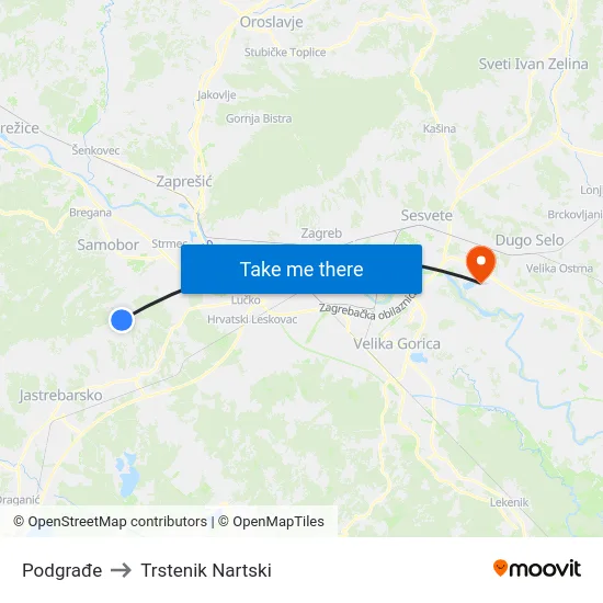 Podgrađe to Trstenik Nartski map