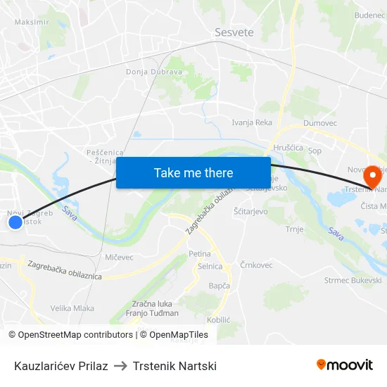 Kauzlarićev Prilaz to Trstenik Nartski map