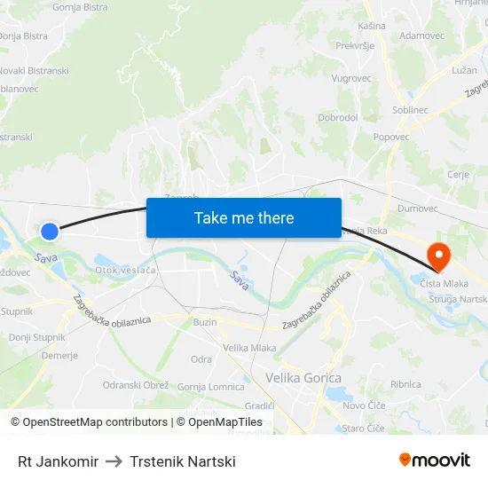 Rt Jankomir to Trstenik Nartski map