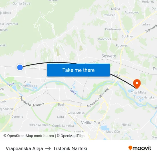 Vrapčanska Aleja to Trstenik Nartski map
