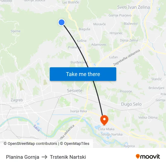 Planina Gornja to Trstenik Nartski map