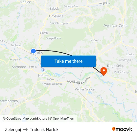 Zelengaj to Trstenik Nartski map