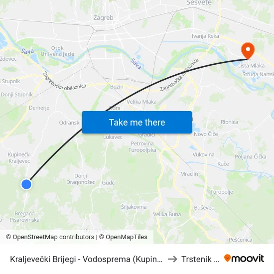 Kraljevečki Brijegi - Vodosprema (Kupinečki Kraljevac - Tihi Gaj) to Trstenik Nartski map