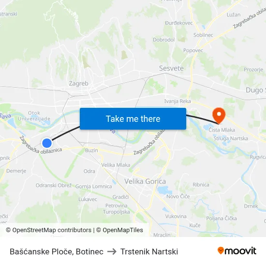 Bašćanske Ploče, Botinec to Trstenik Nartski map