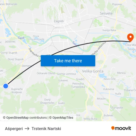 Ašpergeri to Trstenik Nartski map