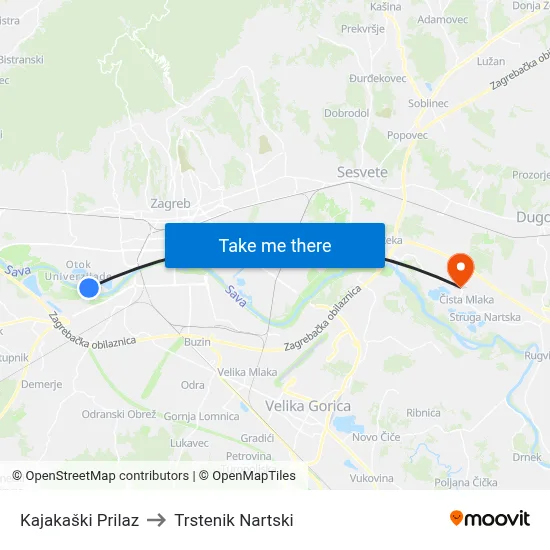 Kajakaški Prilaz to Trstenik Nartski map