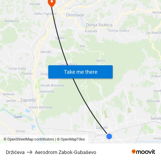 Držićeva to Aerodrom Zabok-Gubaševo map