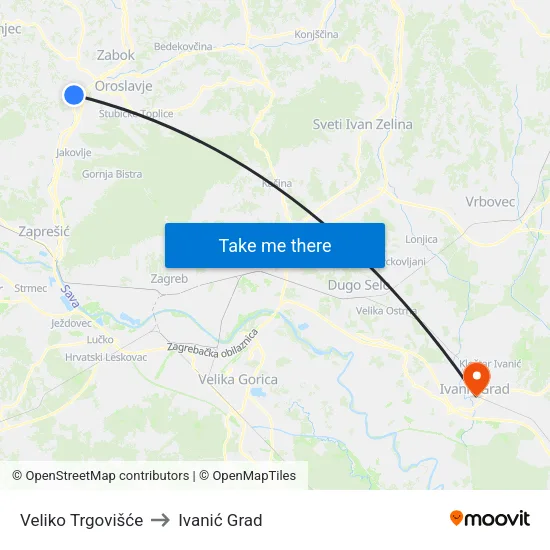 Veliko Trgovišće to Ivanić Grad map