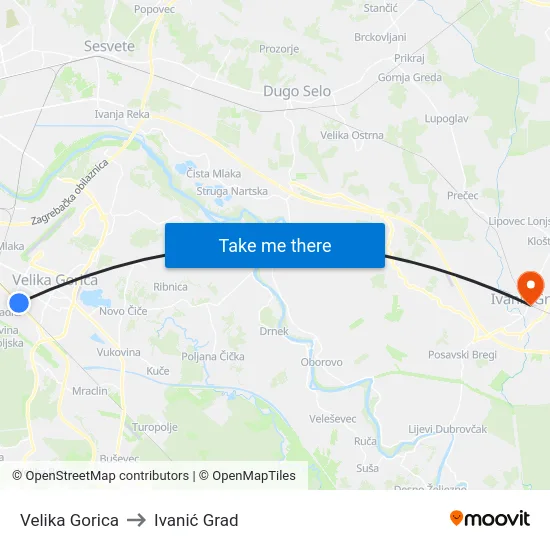 Velika Gorica to Ivanić Grad map